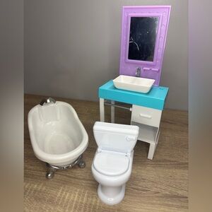 Barbie size Bathroom Set with Purple Mirror & Teal Sink